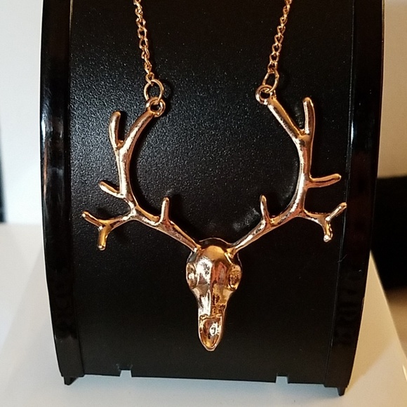 Felt's Fun Finds Jewelry - Deer Head Antlers Necklace Gold 20"